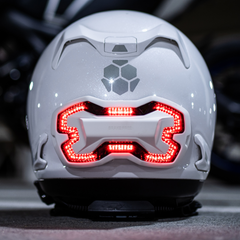 white Brake Free helmet light on white Arai helmet